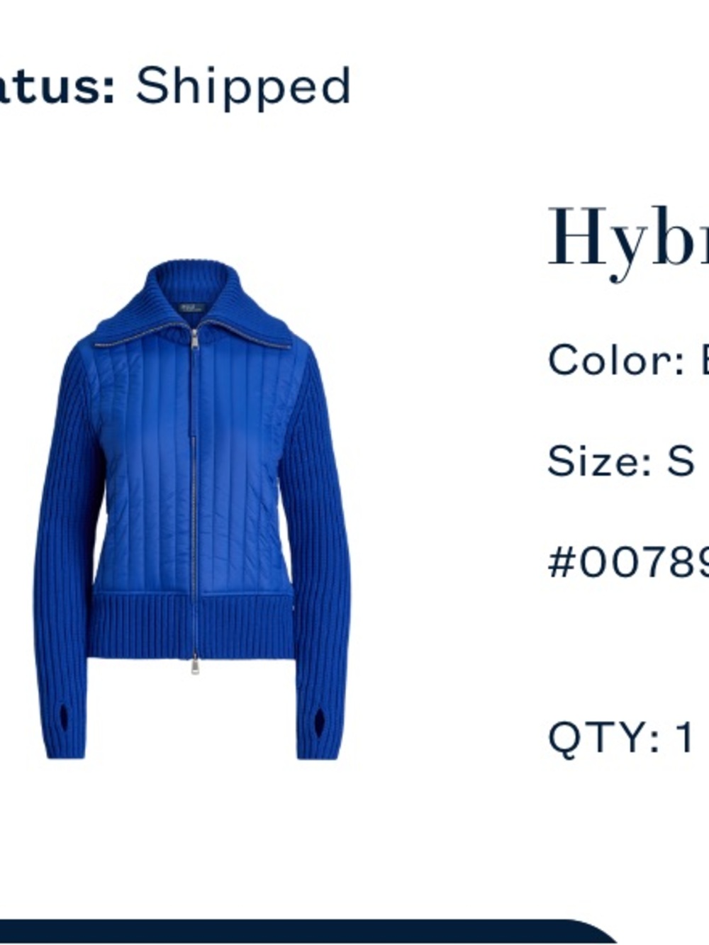 Ralph Lauren Electric Blue Quilted Funnelneck Jacket